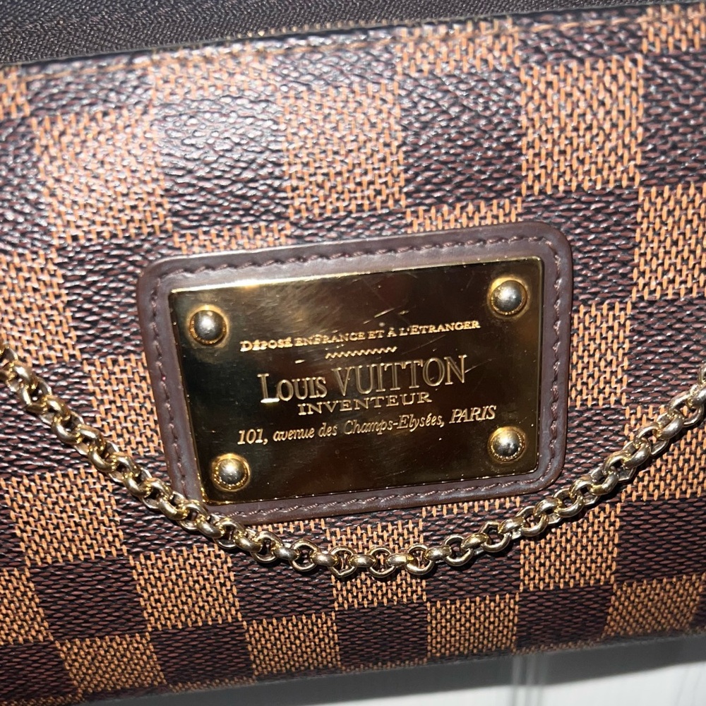 Louis Vuitton Damier Ebene Clutch with Gold Chain